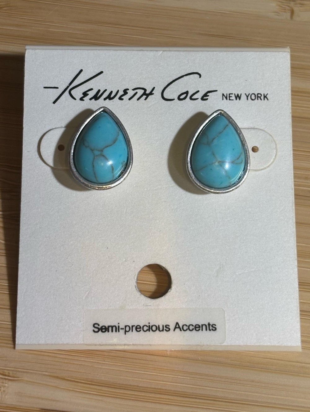NWT Kenneth Cole Semi-Precious Accents Turquoise Teardrop Earrings in Silver